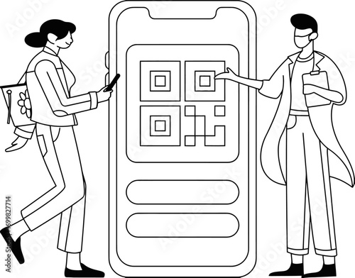 Qr code scan smartphone digital health doctor patient medical app technology healthcare illustration vector vector art illustration and png sticker