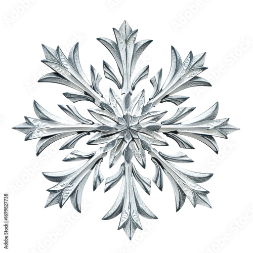 Decorative silver snowflake design featuring intricate patterns and details for winter-themed crafts and decorations