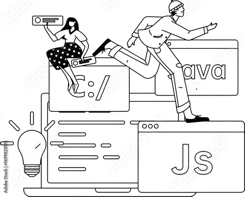 Dynamic developers collaborate and code with passion, bringing innovative ideas to life with C++, Java, and JavaScript for modern technology solutions