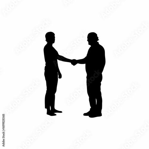 Silhouette of two neighbors shaking hands symbolizing peace and dispute resolution isolated on white background