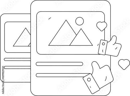 Boost your brand visibility with this line illustration of social media posts getting likes and engagement, use it for marketing campaigns, social media growth strategy, and business success