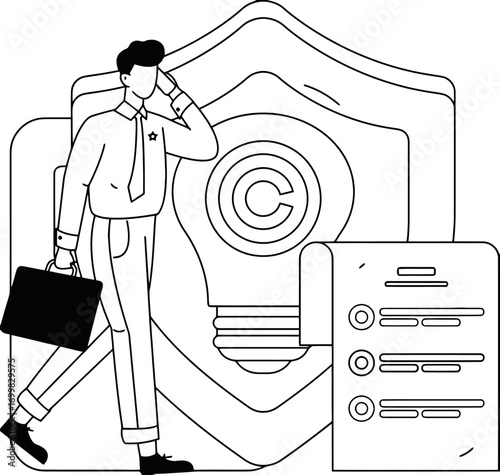 Smart entrepreneur protecting innovative ideas with legal copyright and intellectual property strategies for business growth and success