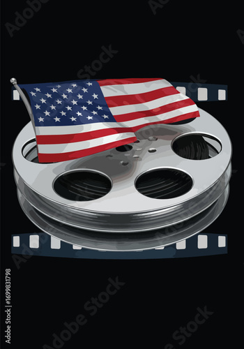 Symbol of the United States Film Industry Featuring the American Flag on a Movie Reel