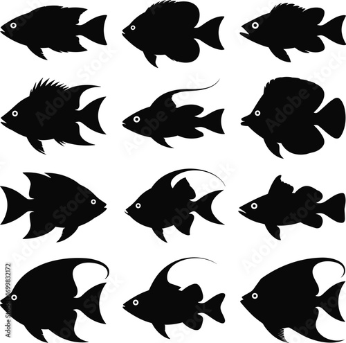 Collection of silhouetted tropical fish designs