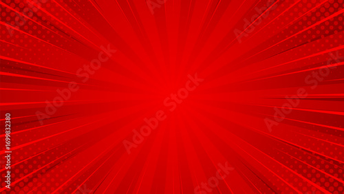 Red comic sunburst effect background with halftone. pop art comic-style vector background. Suitable for templates, sale banners, events, ads, web and pages