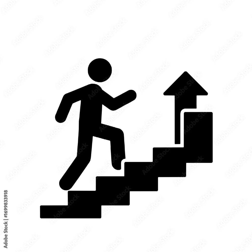 Success Icon Climbing Stairs to Achievement - Vector Illustration Success Icon Climbing Stairs to Achievement - Vector Illustration