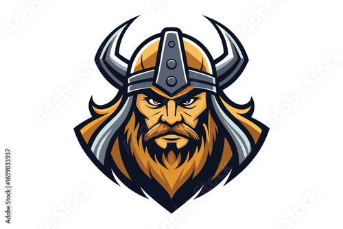 A bold, cartoonish illustration of a Viking warrior's head, perfect for sports teams, merchandise, or gaming logos.