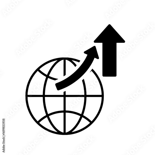Dynamic global growth icon symbolizing worldwide business expansion, market progress, and international development success