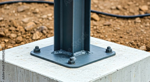 Metal post on concrete foundation