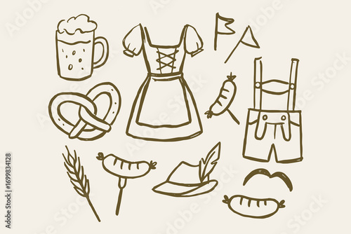 Oktoberfest elements doodle sketch vector illustration