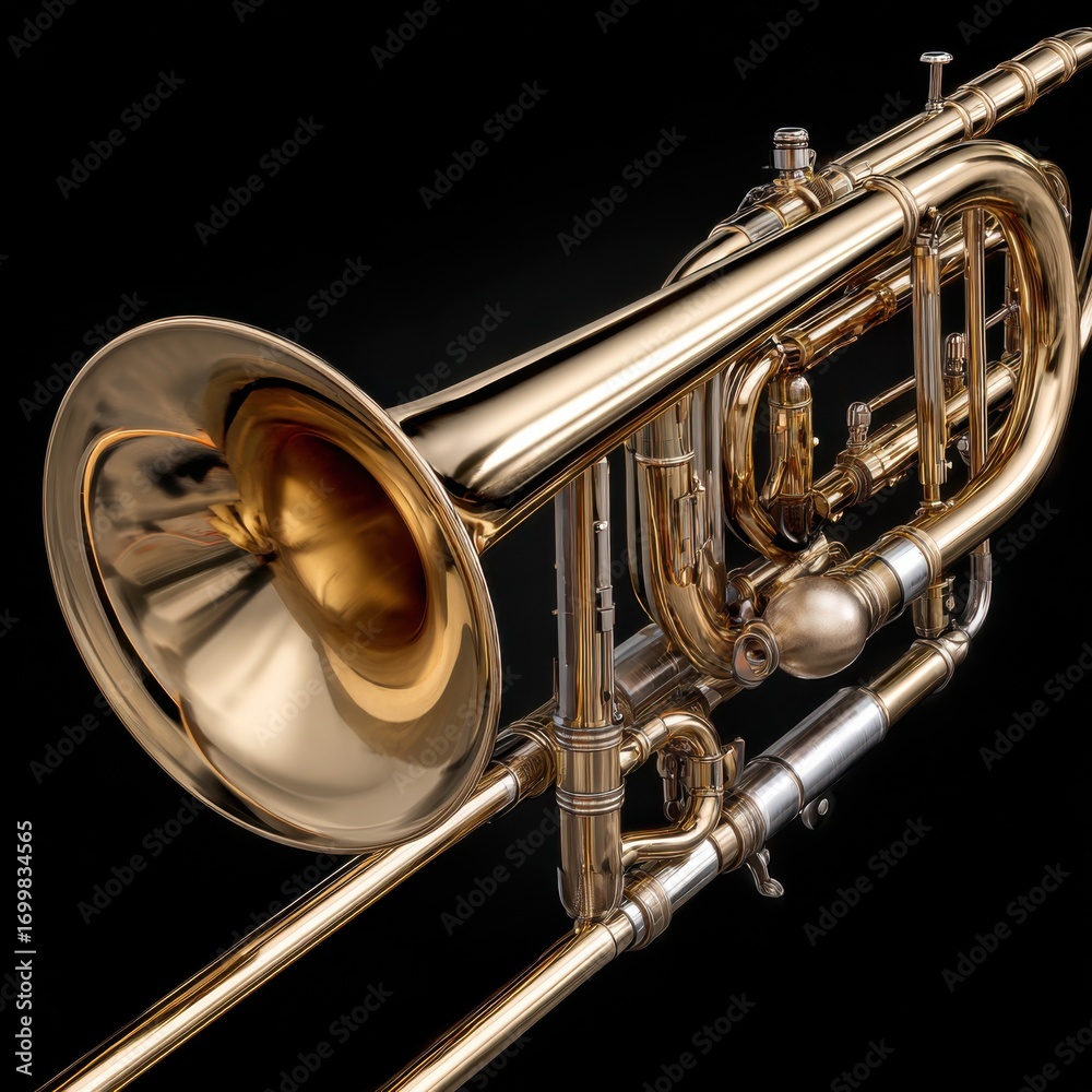Obraz premium Polished brass trumpet close-up