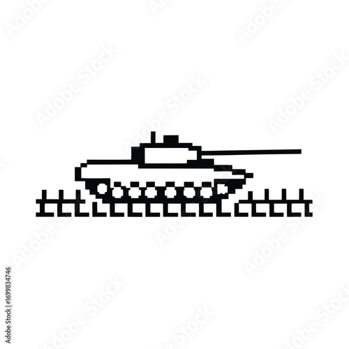 Tank Icon with Long Barrel Isolated on White Background, Warfare Machine
