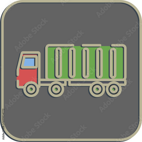 Icon container truck. Export import elements. Icon in embossed style.