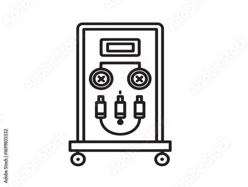 Detailed medical ventilator device in minimal line vector style