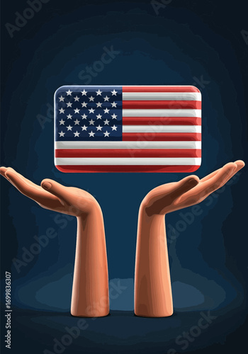 Supporting American Values Two Hands Holding the American Flag with Pride and Unity