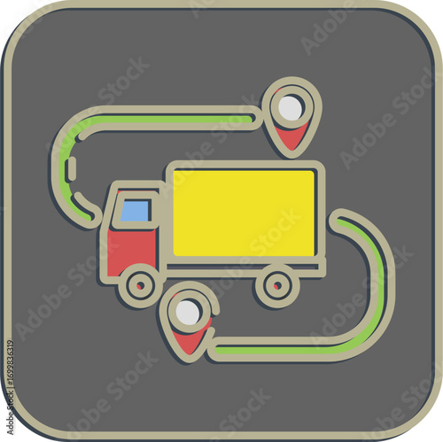 Icon shipping route. Export import elements. Icon in embossed style.
