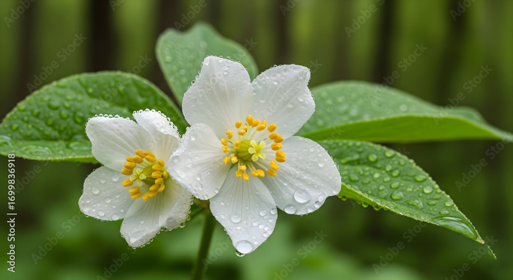 Obraz premium White Jasmine-Like Wildflower with Leaves