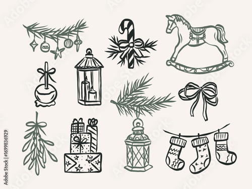 Whimsical hand drawn Christmas elements collection