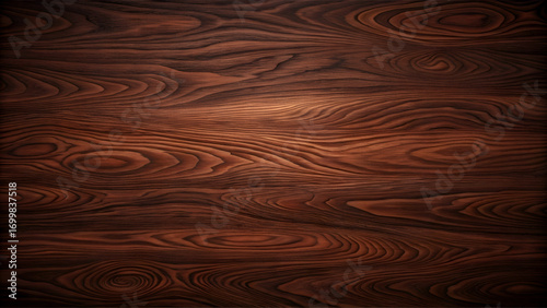 Dark brown wood grain texture showcasing natural wood patterns. Detailed wood surface with flowing lines and visible wood grain patterns. Interior design element -