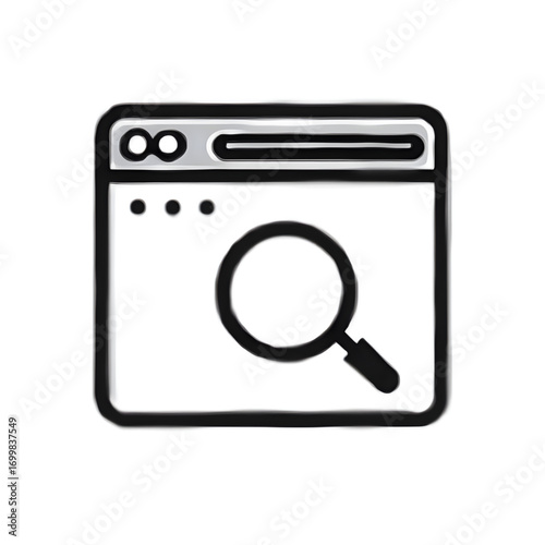 Digital Exploration: A minimalist representation of a browser window, with a magnifying glass overlaid, signifying online research, exploration, and information retrieval. 