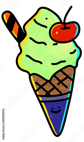 Ice Cream Cone with Cherry