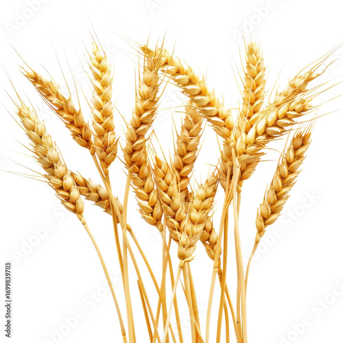 Golden wheat sheaves ready for harvest in a sunny field during late summer
