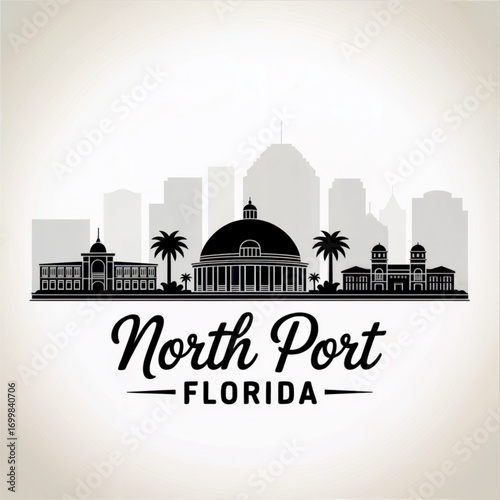 North Port Skyline Silhouette — Florida Gulf Coast City Vector Illustration