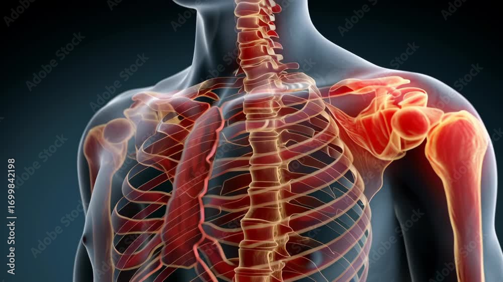 Rheumatoid and arthritis concept ,Heat map human body spine rib cage ...