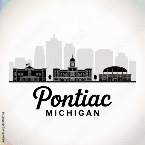 Фотография Pontiac Skyline Silhouette — Michigan Historic Auto City Vector Illustration