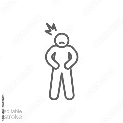 Hungry man icon. Simple outline style. Poor man, hunger, stomach, pain, holding, person, abdominal, adult, constipation, ache, sad people concept. Thin line symbol. Isolated design editable stroke.