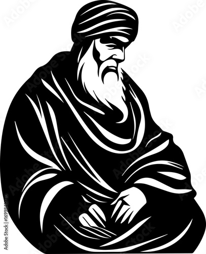 Wise elder figure with flowing beard in traditional attire offers profound wisdom and guidance