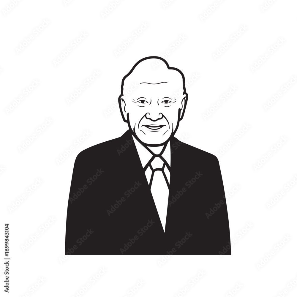 Old man with formal suit black and white vector illustration for classic portrait artwork design Old man with formal suit black and white vector illustration for classic portrait artwork design