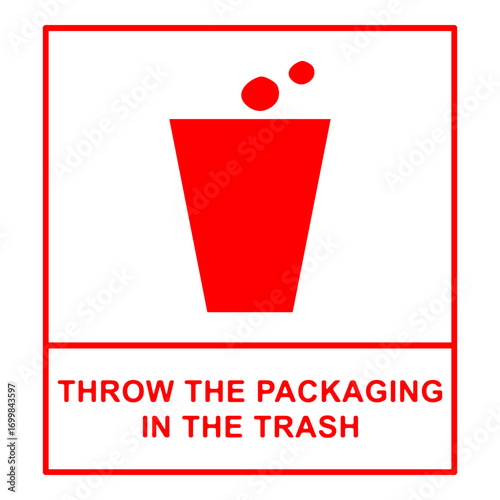 Trash bin icon shows package thrown away for shipping label