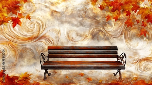 Artistic Autumn Park Bench Illustration