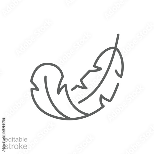 Feather icon. Simple outline style. Light, weight, smooth, pillow, bird, quill, fluff, falling, lightweight concept. Thin line symbol. Isolated design editable stroke.