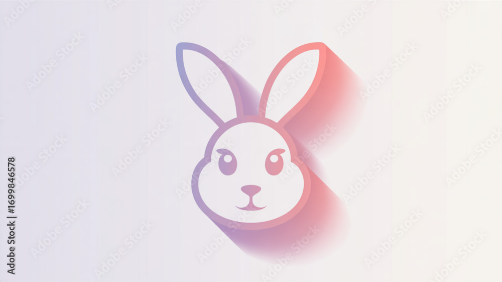 Fototapeta premium Cute bunny rabbit head vector drawing illustration for easter and spring animal design with long shadow