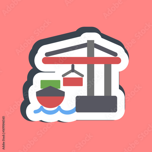 Sticker sea port. Export import elements.