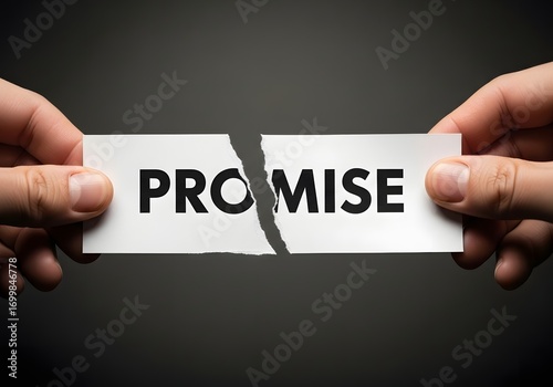 Hands tearing apart a paper with the word promise written on it