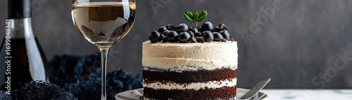 Elegant dessert and wine pairing presentation.