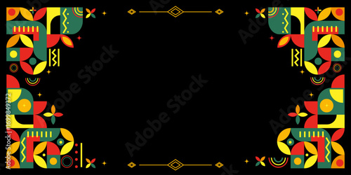 Abstract African style border template design with geometric patterns used for Black History Month posters flyers banners and cultural celebration designs. Vector illustration