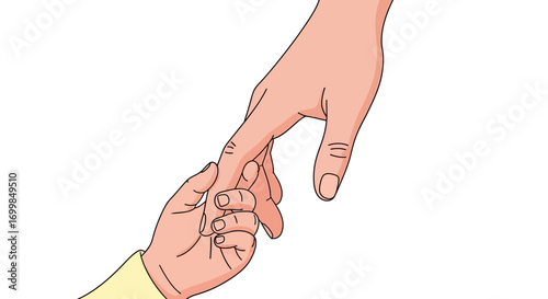 A gentle touch A baby's tiny hand clutches a parent's finger, symbolizing connection, love, and the beginning of a lifelong journey of guidance and care, evoking warmth and tenderness