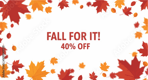 Autumn promotion banner with falling leaves and 40 percent off text, perfect for seasonal discount event, marketing flyer and ecommerce template