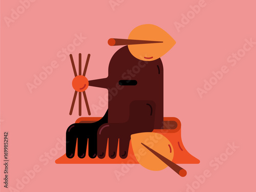 Cute mole in leaves. Autumn cute illustration. Autumn illustration. Autumn mood. Cute animal. Children's illustration.