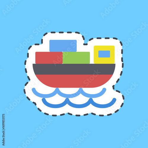 Cutting line sticker cargo ship. Export import elements.