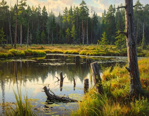 Wallpaper Mural Serene woodland reflection scenery showcasing wetland and lush foliage Torontodigital.ca