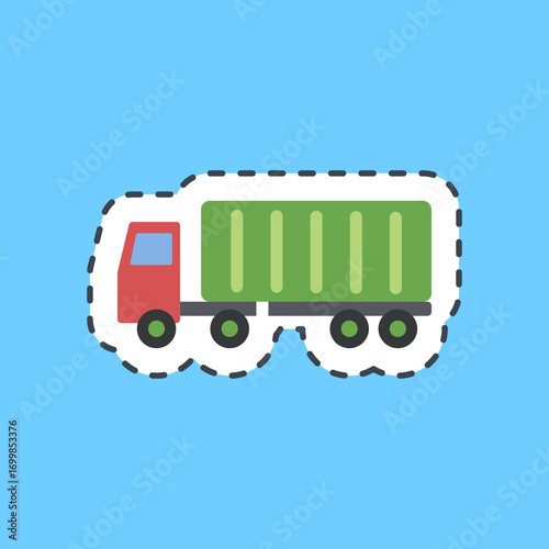 Cutting line sticker container truck. Export import elements.