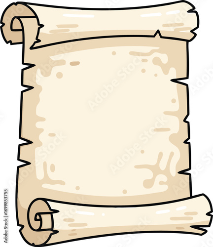 Blank Ancient Parchment Scroll Banner Illustration Isolated on White for Creative Historical Manuscript Design, Certificate, Retro Diploma, or Decorative Vintage Project Template