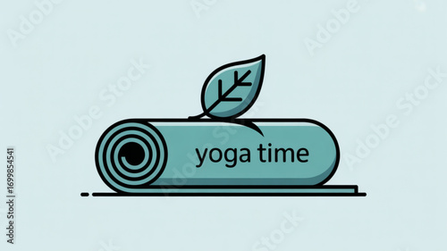 Yoga mat illustration for yoga time wellness and fitness practices with leaf and peaceful relaxation concept