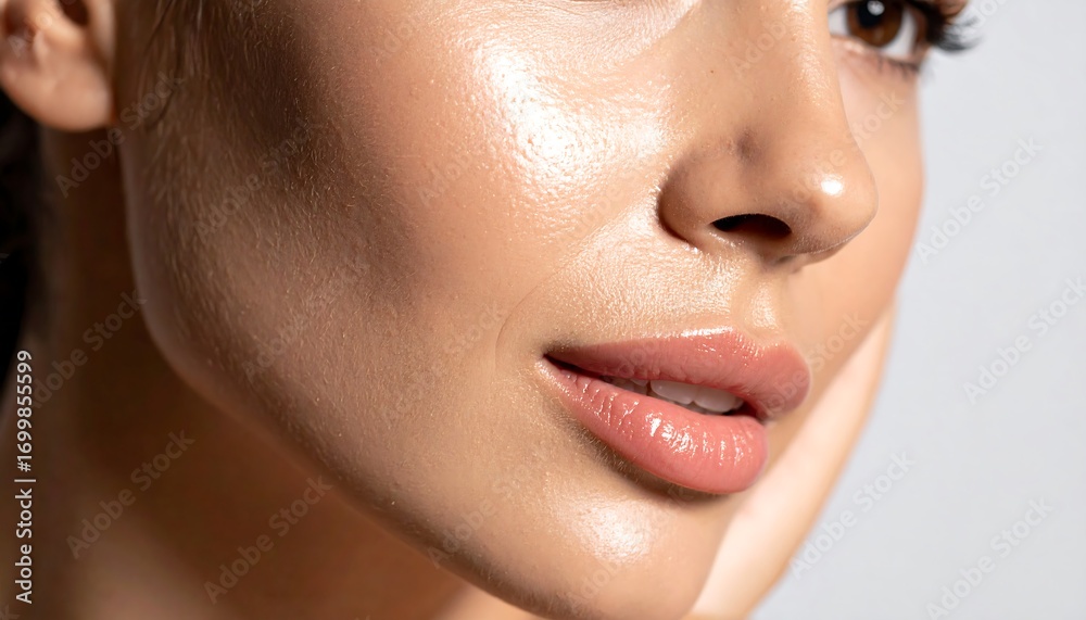 Fototapeta premium Close-up of a woman's face, highlighting healthy skin and soft features