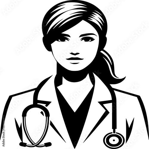 Professional healthcare provider: A silhouette of a medical practitioner, exuding poise and proficiency, framed within a simple yet impactful illustration of competence and care. 